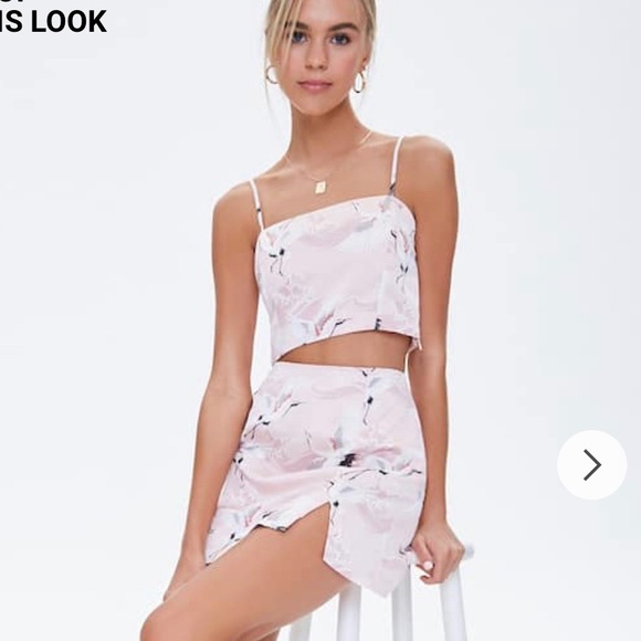 Forever 21 Other - Satin Crane Print Cropped Cami And Mini Skirt